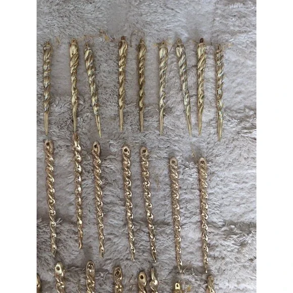 Vtg Hard Plastic Icicle Ornaments Gold 64 Christmas Dangling Spiral - Picture 4 of 6
